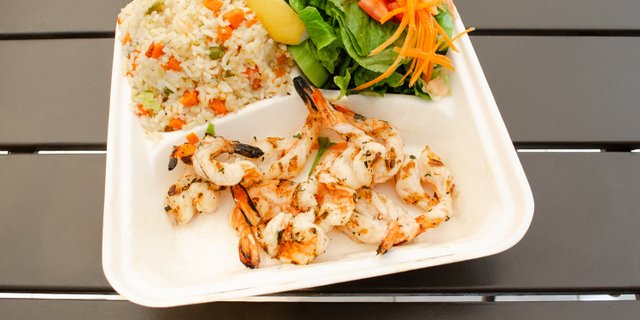Grilled Shrimp, Seafood Rice & Salad Boxed Lunch