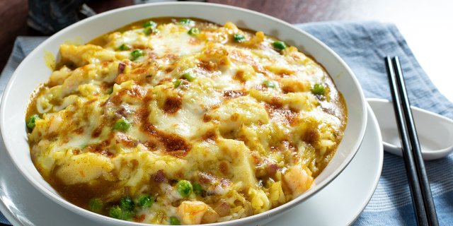 Baked Seafood Fried Rice w/ Cheese
