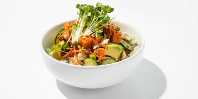 Ponzu Lime-Sweet Potato Poke Bowls