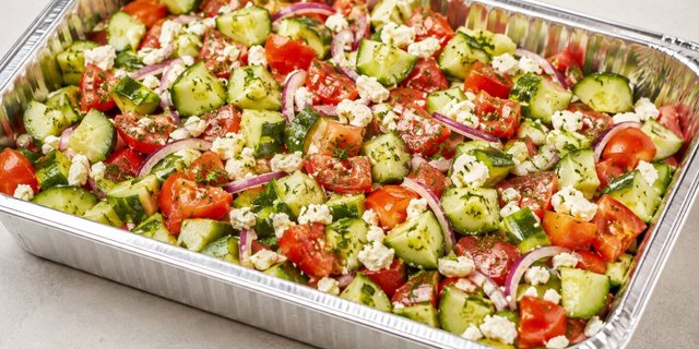 Cucumber, Tomato Feta Salad With Red Onion & Olive Oil