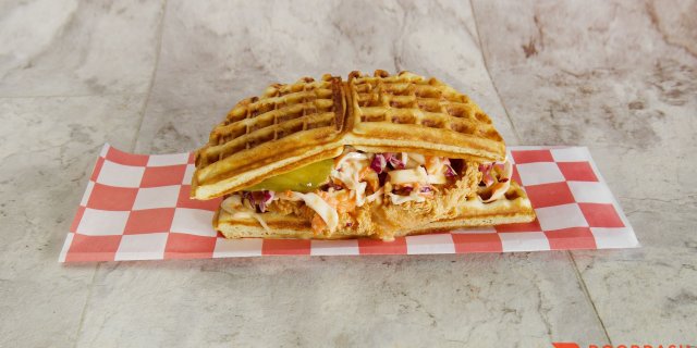 Hot Honey Chicken Waffle Sandwich Smash Burger